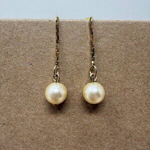 Napier Imitation Pearl Drop Earrings Gold-Tone Vintage Dangle Classic Minimal‎